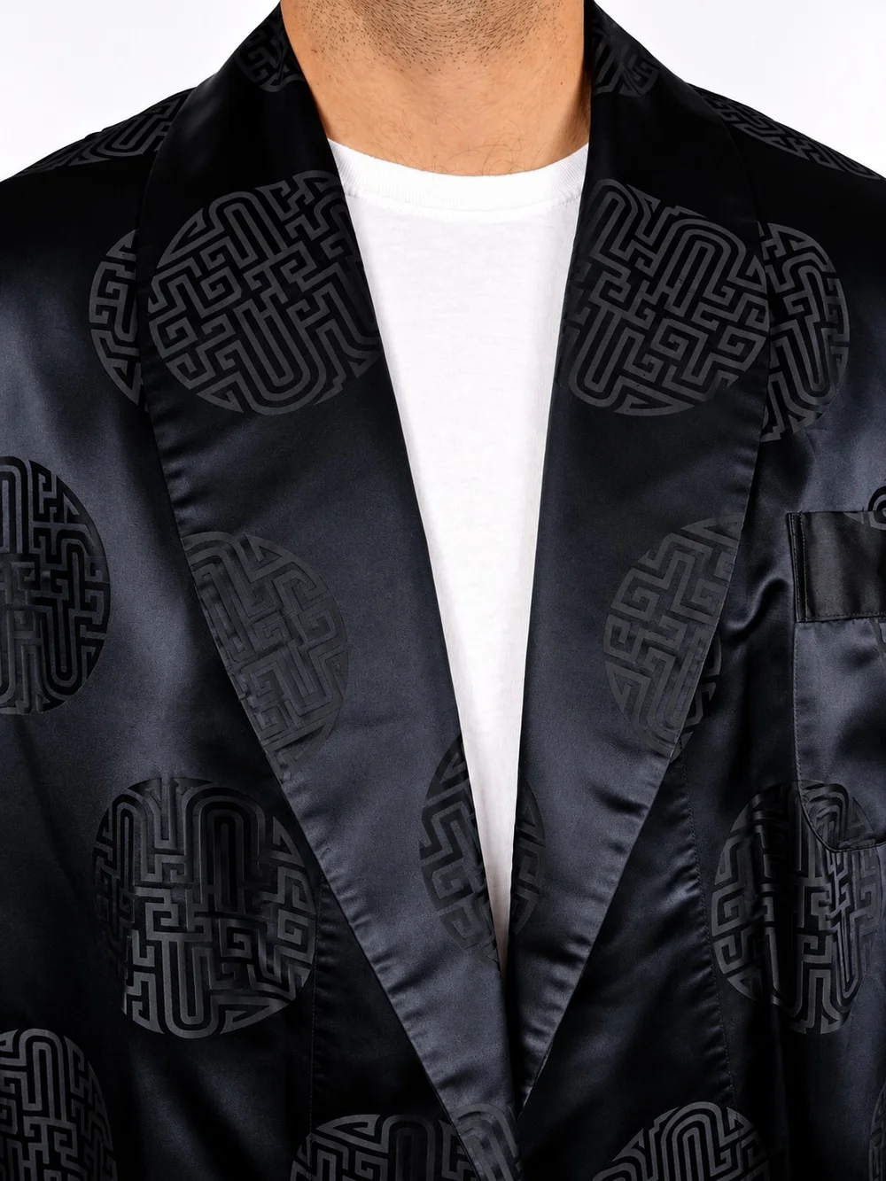 Rare Vintage 1950's Mark Cross Black Silk Jacquard Smoking Robe Hong Kong Luxe L